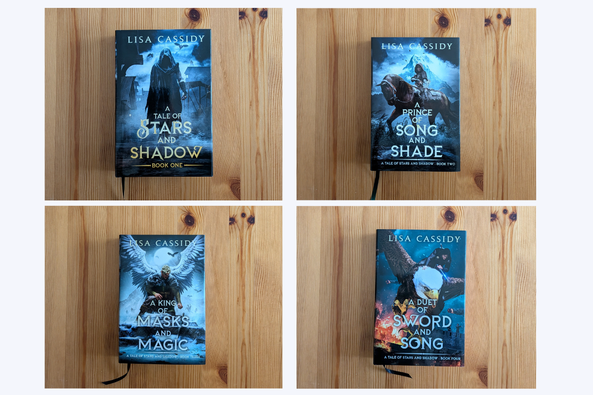 An image of all four special editions of A Tale of Stars and Shadow series