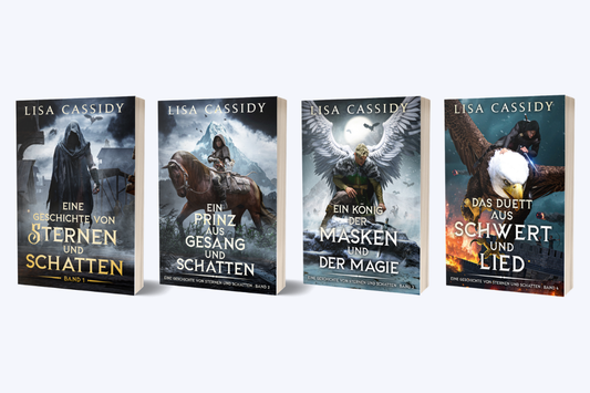 Image of all four paperbacks in german translation of A Tale of Stars and Shadow